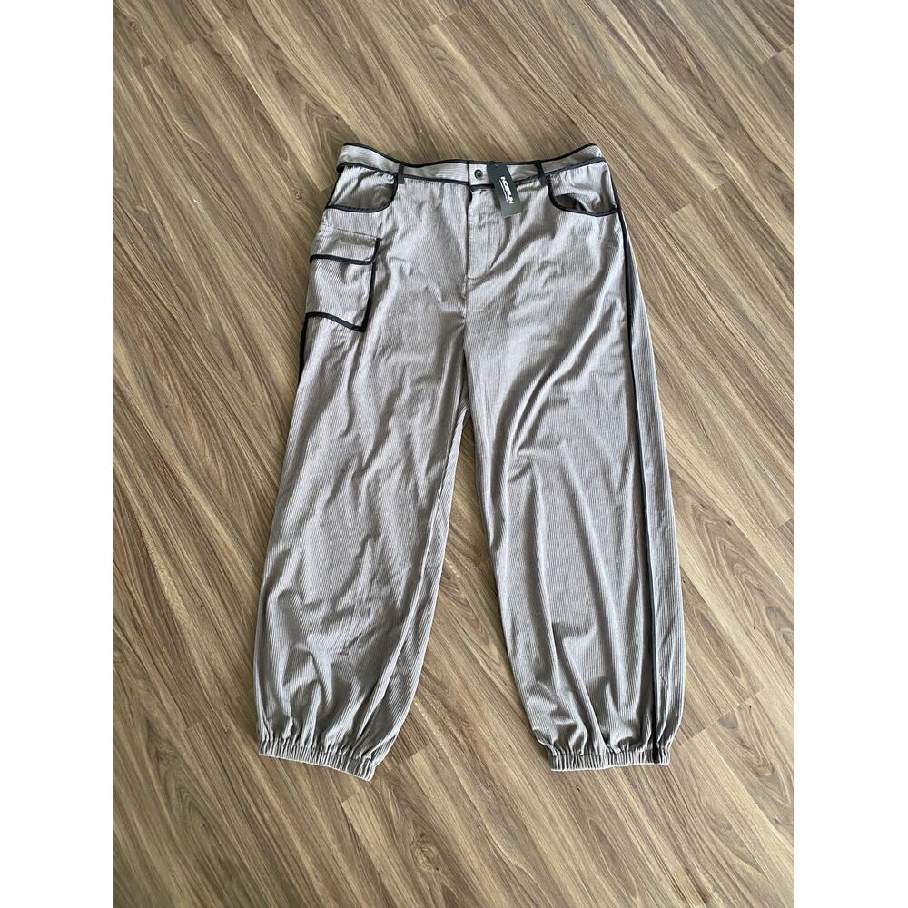 NWT - INCERUN Men’s 5XL Gray/Beige Contrast Trim Cropped Harem Pants Streetwear